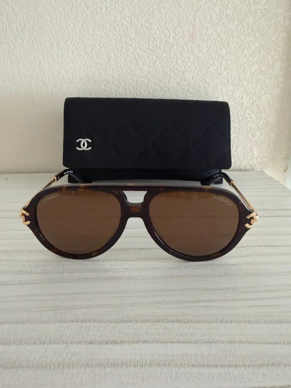 CHANEL Tortoise Shell Aviator Sunglasses